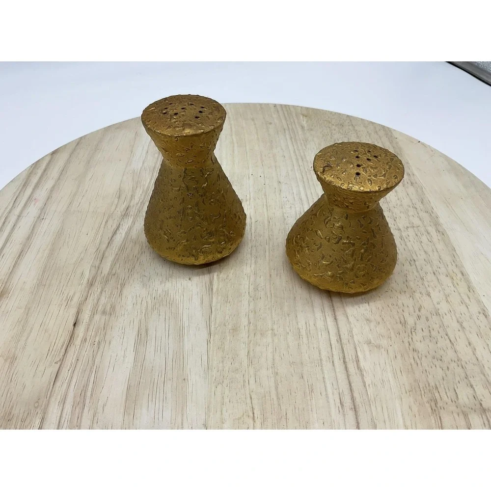 Gold Textured Salt Pepper Shaker Set Ceramic Small Modern Kitchen Decor Tabletop